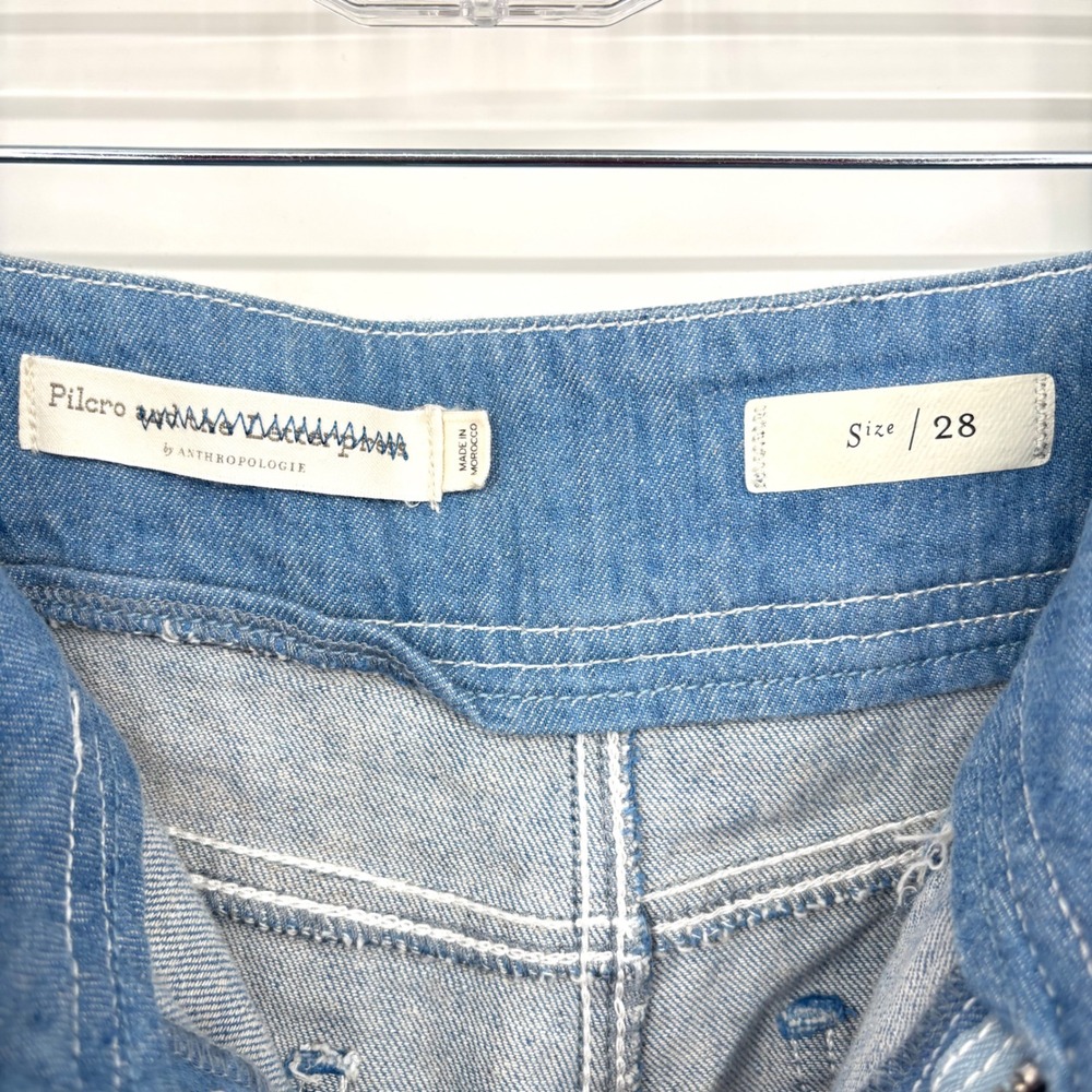 Pilcro Anthropologie High Waisted Wide Leg Chambray Trouser Jeans Sz 28 Linen - Picture 4 of 13